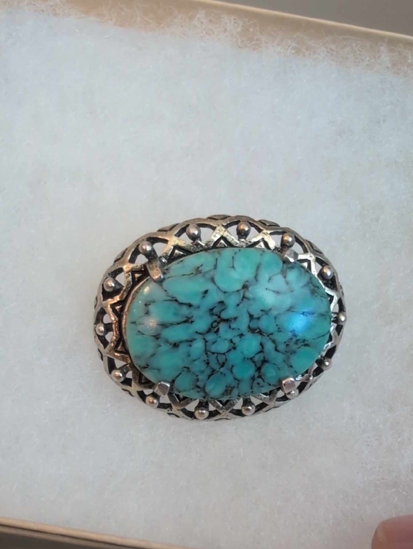 Turquoise Stone Silver-Accent Oval Broach- Women Jewelry